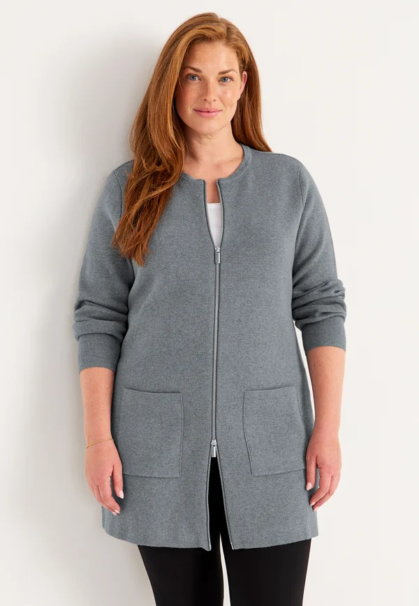 WITH ZIP - Strickjacke - grey melange