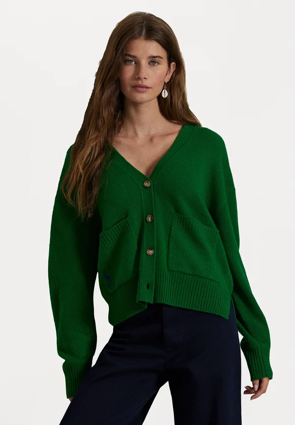 WOOL BLEND V NECK CARDIGAN - Strickjacke - green grass