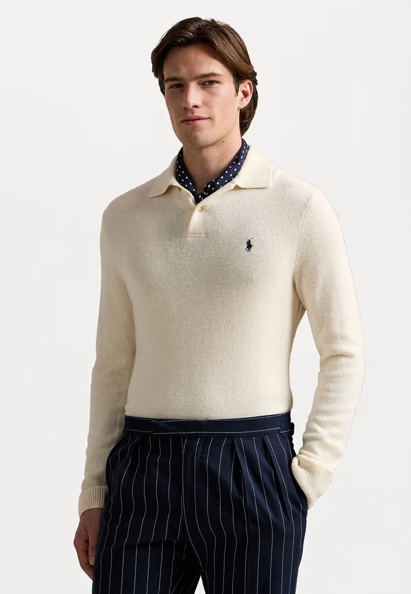 WOOL-COTTON POLO-COLLAR SWEATER - Strickpullover - andover cream