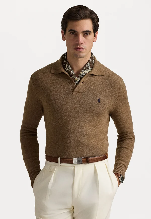 WOOL-COTTON POLO-COLLAR SWEATER - Strickpullover - copper melange