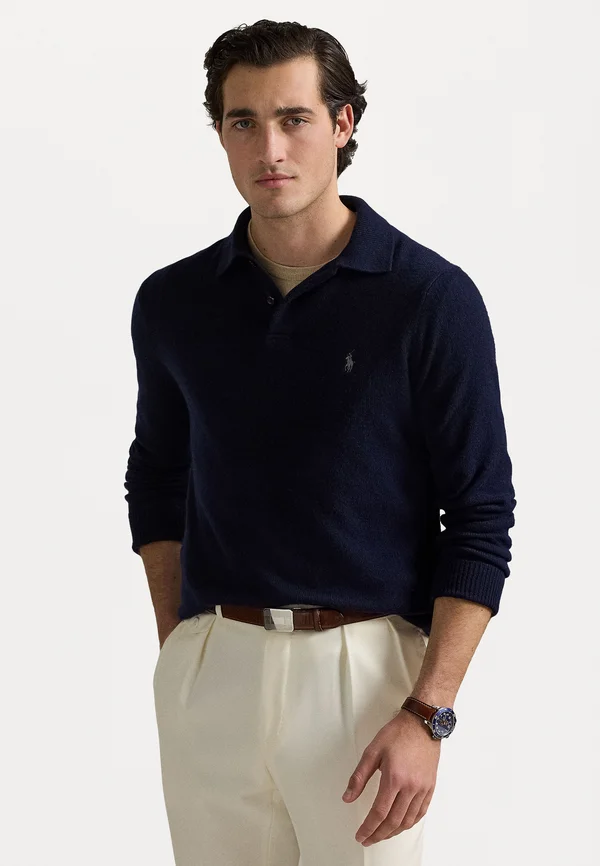 WOOL-COTTON POLO-COLLAR SWEATER - Strickpullover - hunter navy
