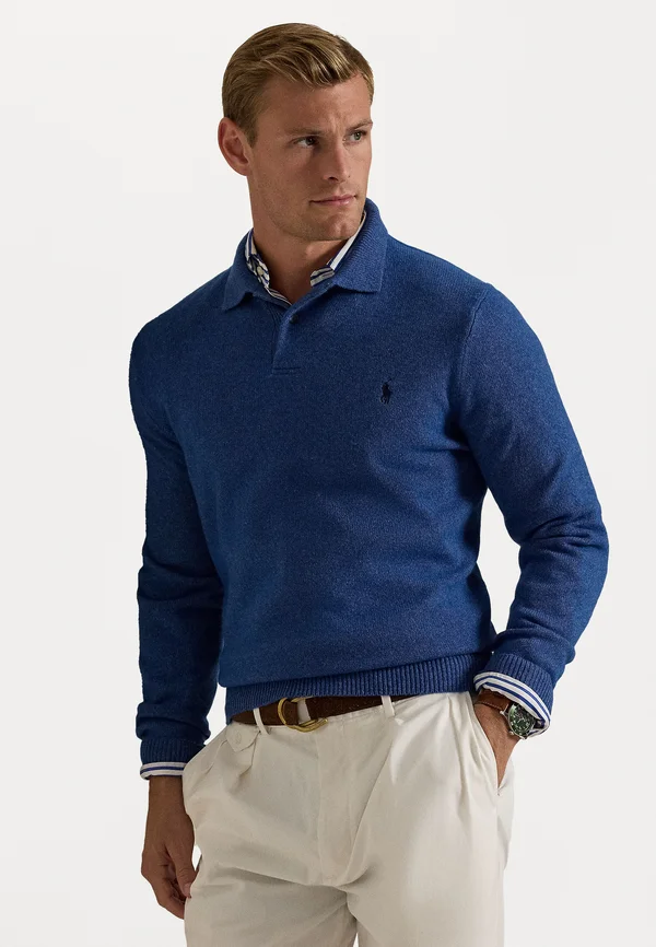 WOOL-COTTON POLO-COLLAR SWEATER - Strickpullover - sea salt blue heather