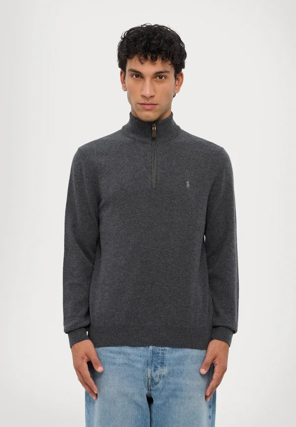 WOOL QUARTER-ZIP JUMPER - Strickpullover - dark charcoal heather