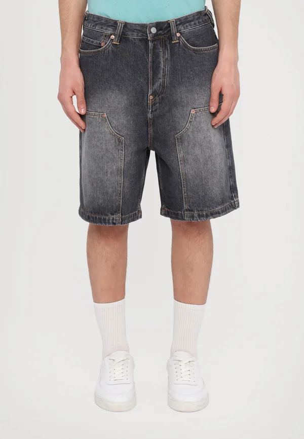 WORKER SHORTS SEAGULL PRINTED POCKET - Jeans Shorts - black