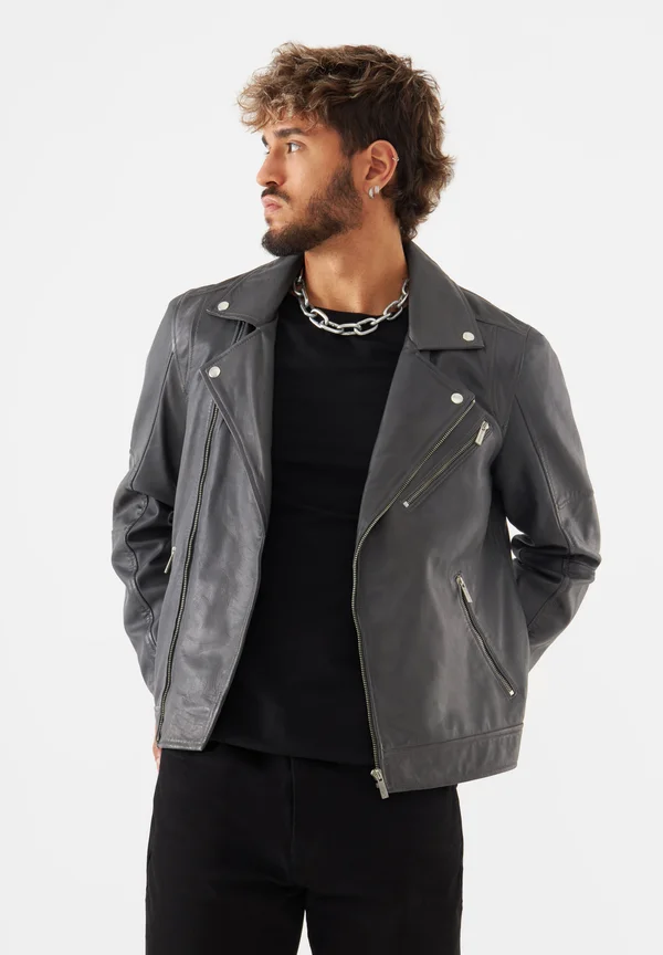 WOUT BIKER - Lederjacke - volcanic ash