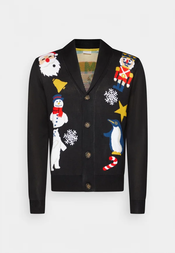 XMAS SHAWL COLLAR CARDIGAN - Strickjacke - black