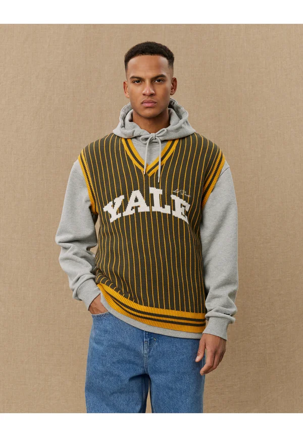 YALE PINSTRIPE V NECK VEST UNISEX - Strickpullover - duffel bag green/golden yellow
