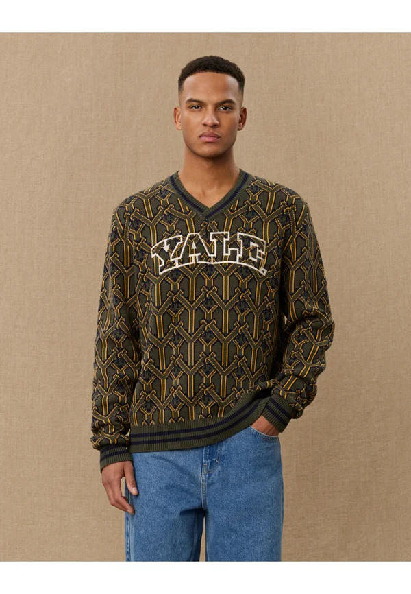 YALE V NECK UNISEX - Strickpullover - ivory/duffel bag green