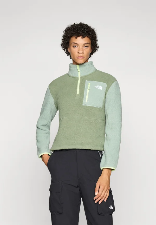 YUMIORI 1/4 ZIP - Fleecepullover - bark mist/slate moss/astro lime