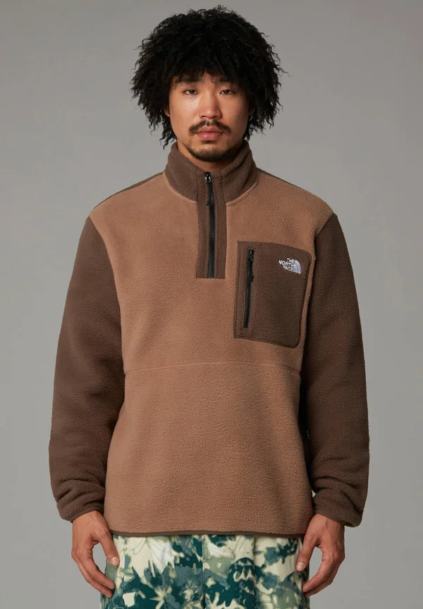 YUMIORI 1/4 ZIP - Fleecepullover - latte smokey brown tnf black