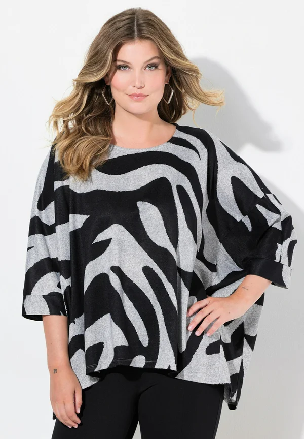 ZEBRAMUSTER 3/4 ÄRMEL - Strickpullover - black