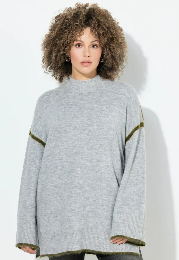 ZIERNÄHTE STEHKRAGEN LANGARM - Strickpullover - pale mottled grey