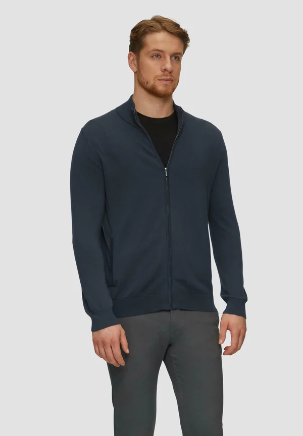 ZIP AUS FEINEM MIT STEHKRAGEN - Strickjacke - navy