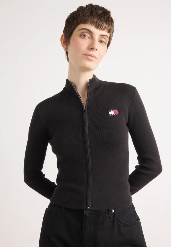 ZIP HIGH NECK CARDIGAN - Strickjacke - black