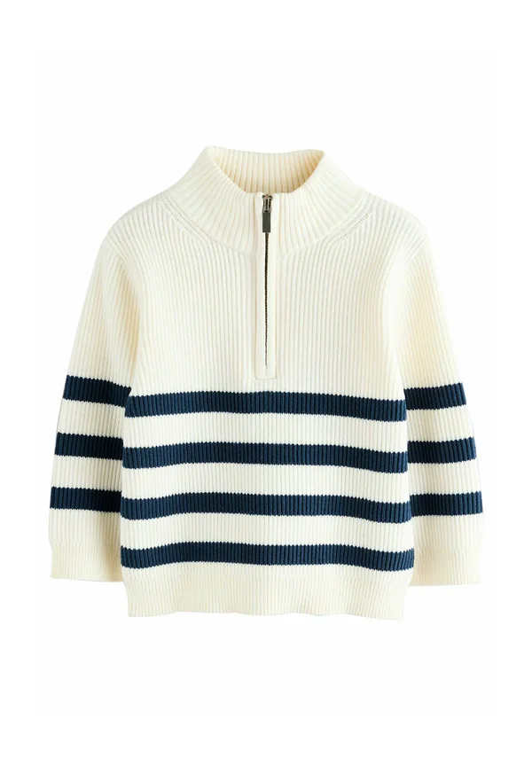 ZIP NECK - Strickpullover - ecru navy stripe
