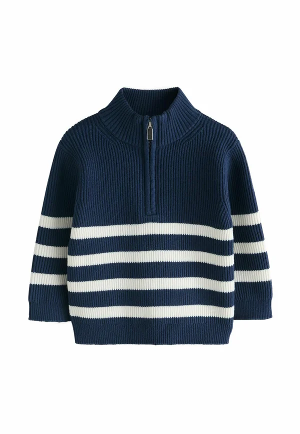 ZIP NECK - Strickpullover - navy blue ecru stripe