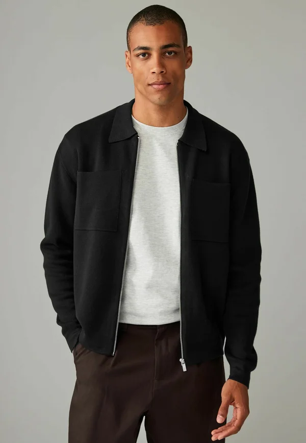 ZIP THROUGH-REGULAR FIT - Strickjacke - black