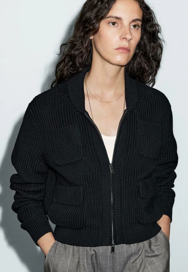 ZIP-UP HIGH COLLAR - Strickjacke - dark blue