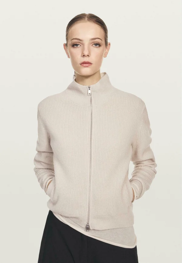 ZIP-UP WITH BUTTONS - Strickjacke - beige