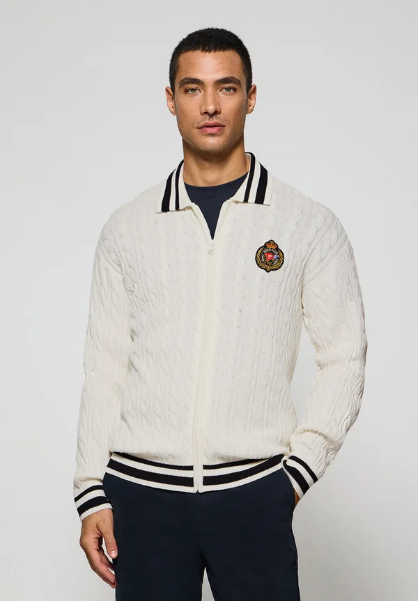 ZIPPERED REGULAR FITSHIP NAUTIC - Strickjacke - ecru