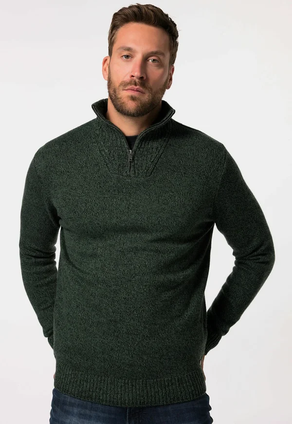 ZIPPKRAGEN - Strickpullover - olive