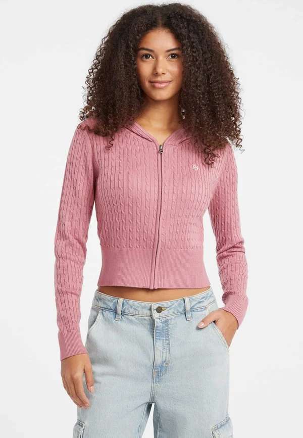 ZOPF-MIT KAPUZE - Strickjacke - rose
