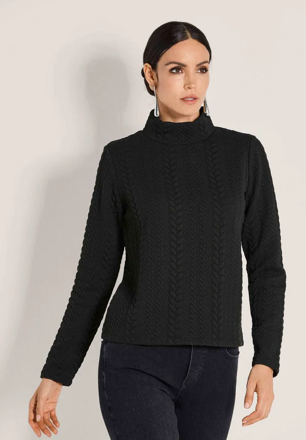 ZOPFSTRUKTUR MIT STEHKRAGEN - Strickpullover - black
