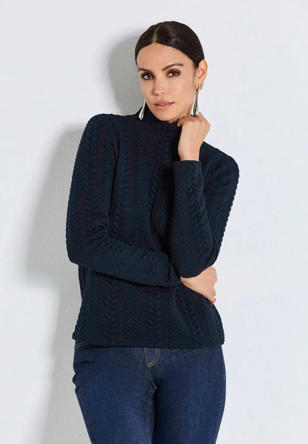 ZOPFSTRUKTUR MIT STEHKRAGEN - Strickpullover - navy